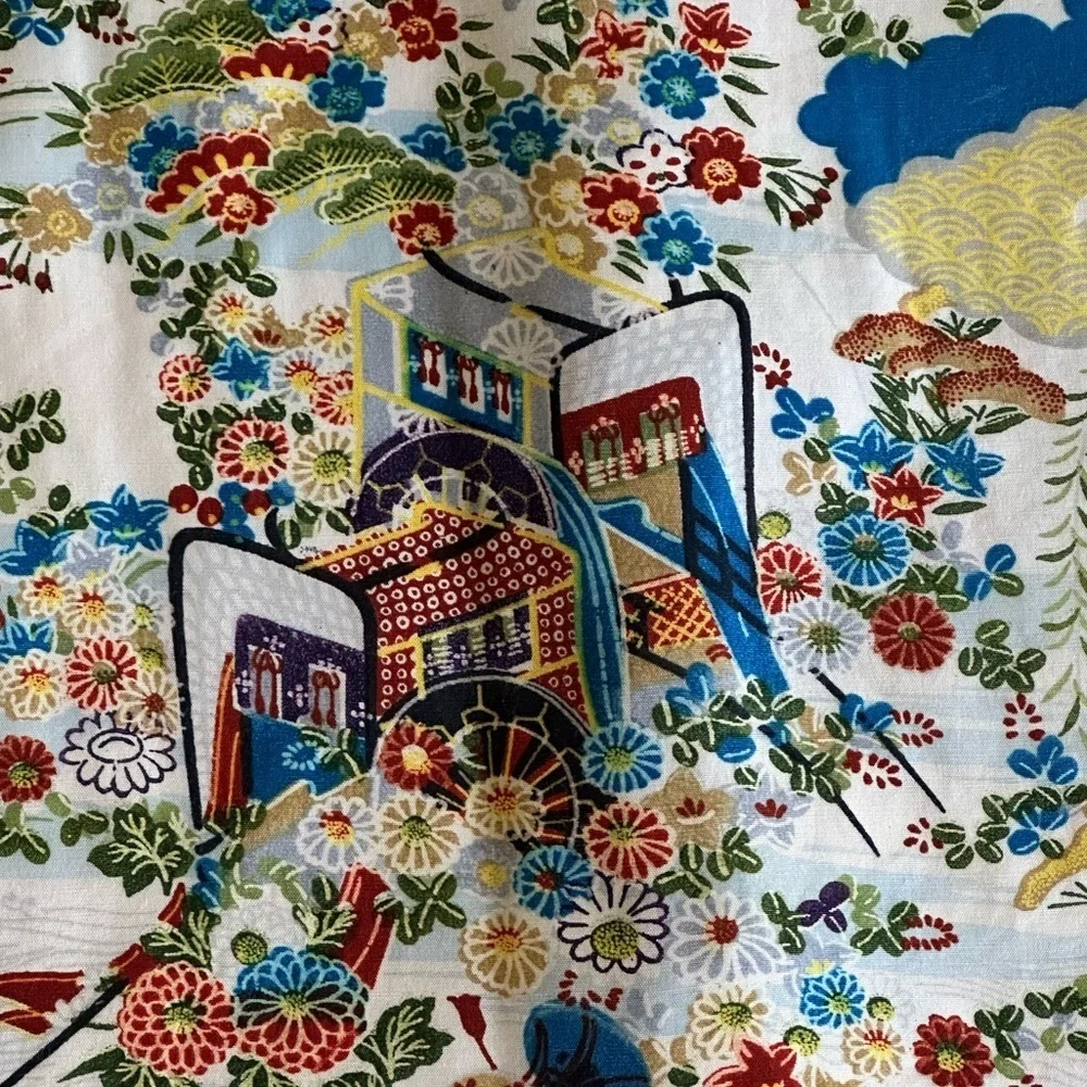 Vintage Japanese Print Top with Mandarin Collar and Frog Closures, Size M - Picture 8 of 11